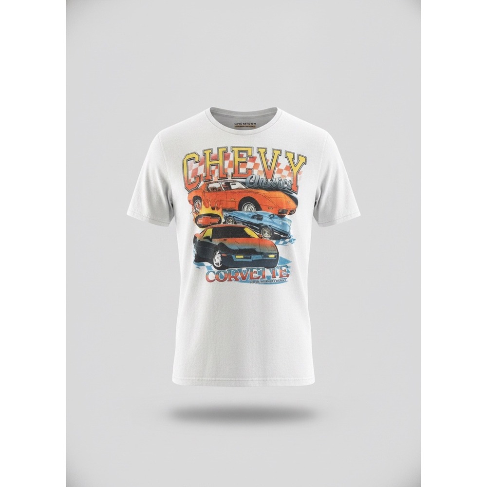 Chemistry Chevy Classics Corvette Graphic Tee White Kids Medium GM Licensed